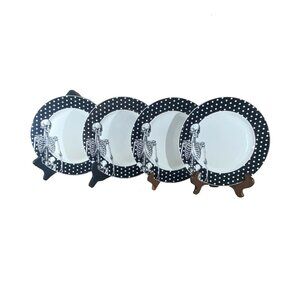 Circa Wicked Skeleton Black & White Polka Dot 8-1/8" Salad Plates 4 Lot Rare/HTF